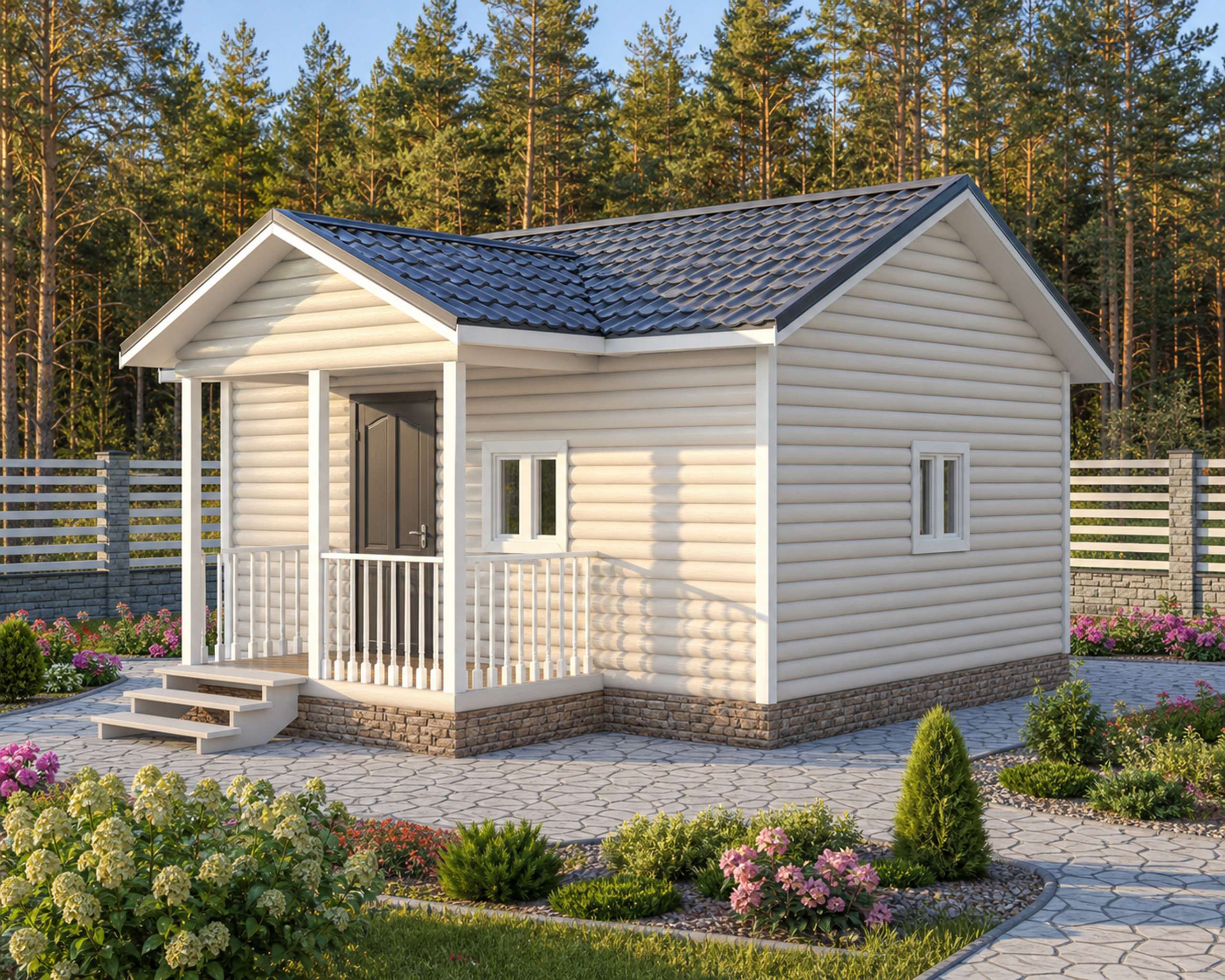Брусовой садовый домик с террасой Тис (БТ)